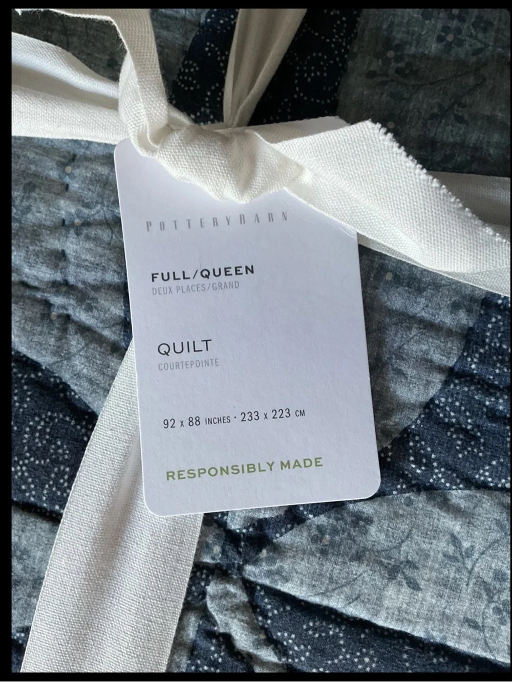 NEW POTTERY BARN HARPER QUEEN QUILT BLUE WEDDING RING PATCHWORK